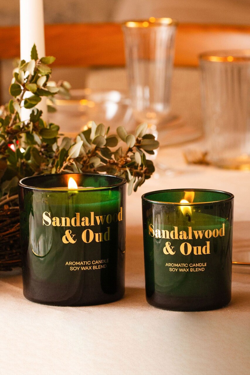 Set de lumanari, Glam Sandalwoodd &amp; Oud, Sticla, Verde - imagine 5